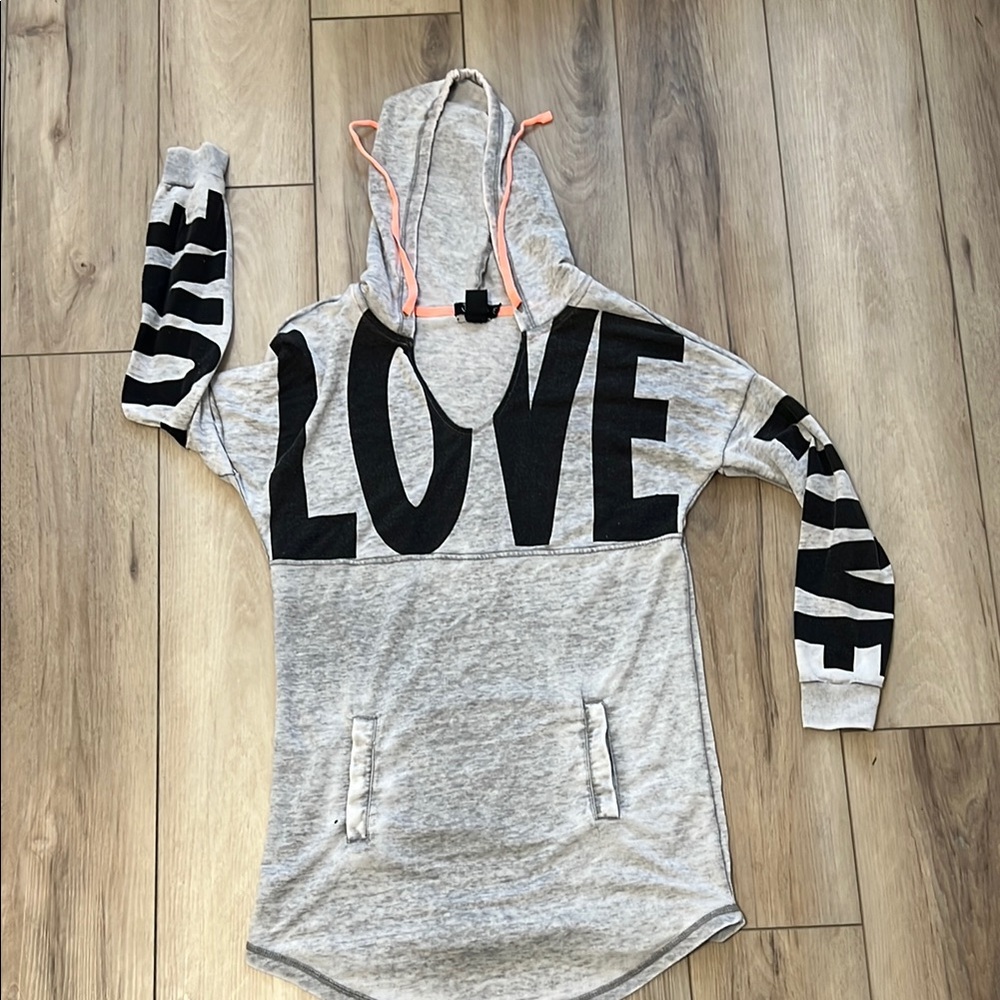 Miss Chievous Gray Hoodie with Black “LOVE” Lettering size Medium.